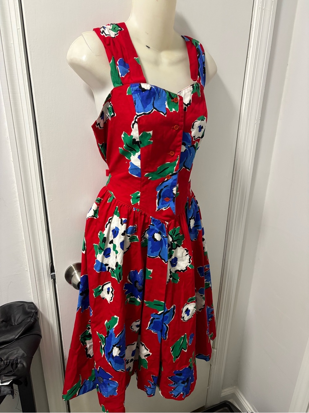80s bold floral red sundress - Picture 2 of 9